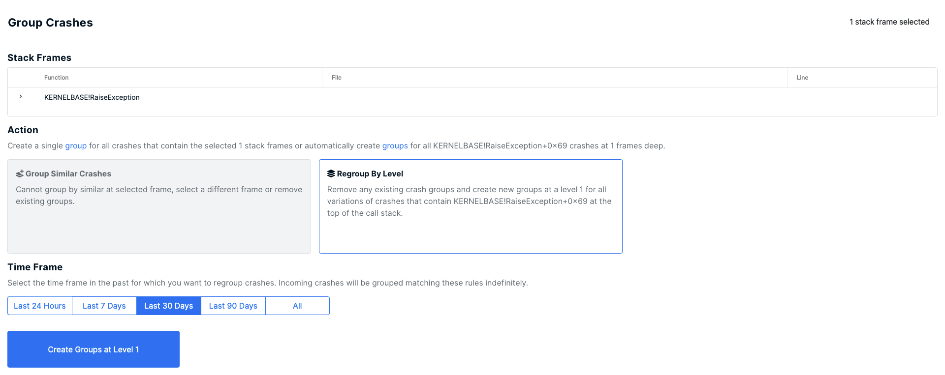 Group Crashes page