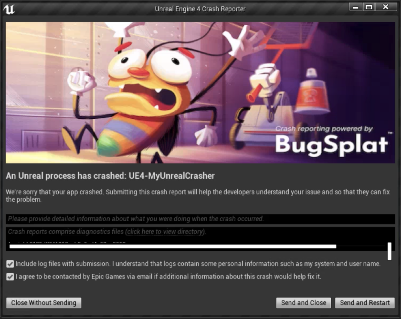 Customized BugSplat UE4 crash box